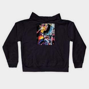 Cyberpunk Geisha- A Neon Vaporware portrait Kids Hoodie